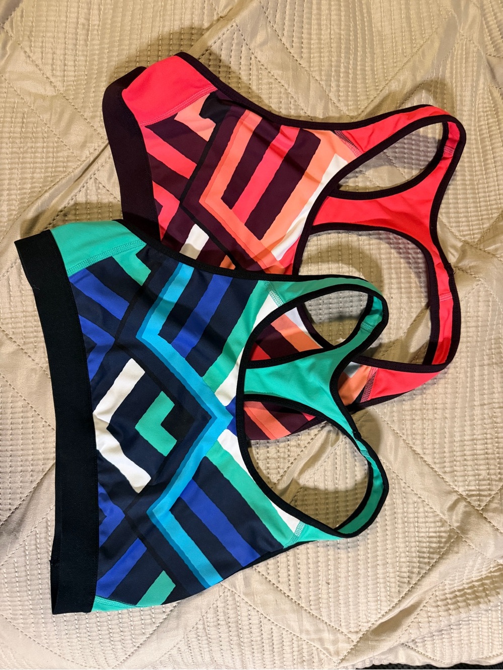 Champion XL Colorblock Racerback Sports Bra - Teal, Blue & Coral (bundle)